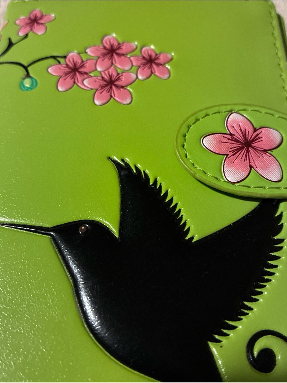 Shag Wear Vintage Hummingbird Large Bird Woman’s Wallet Faux Leather 7" Lime NEW - Picture 8 of 15
